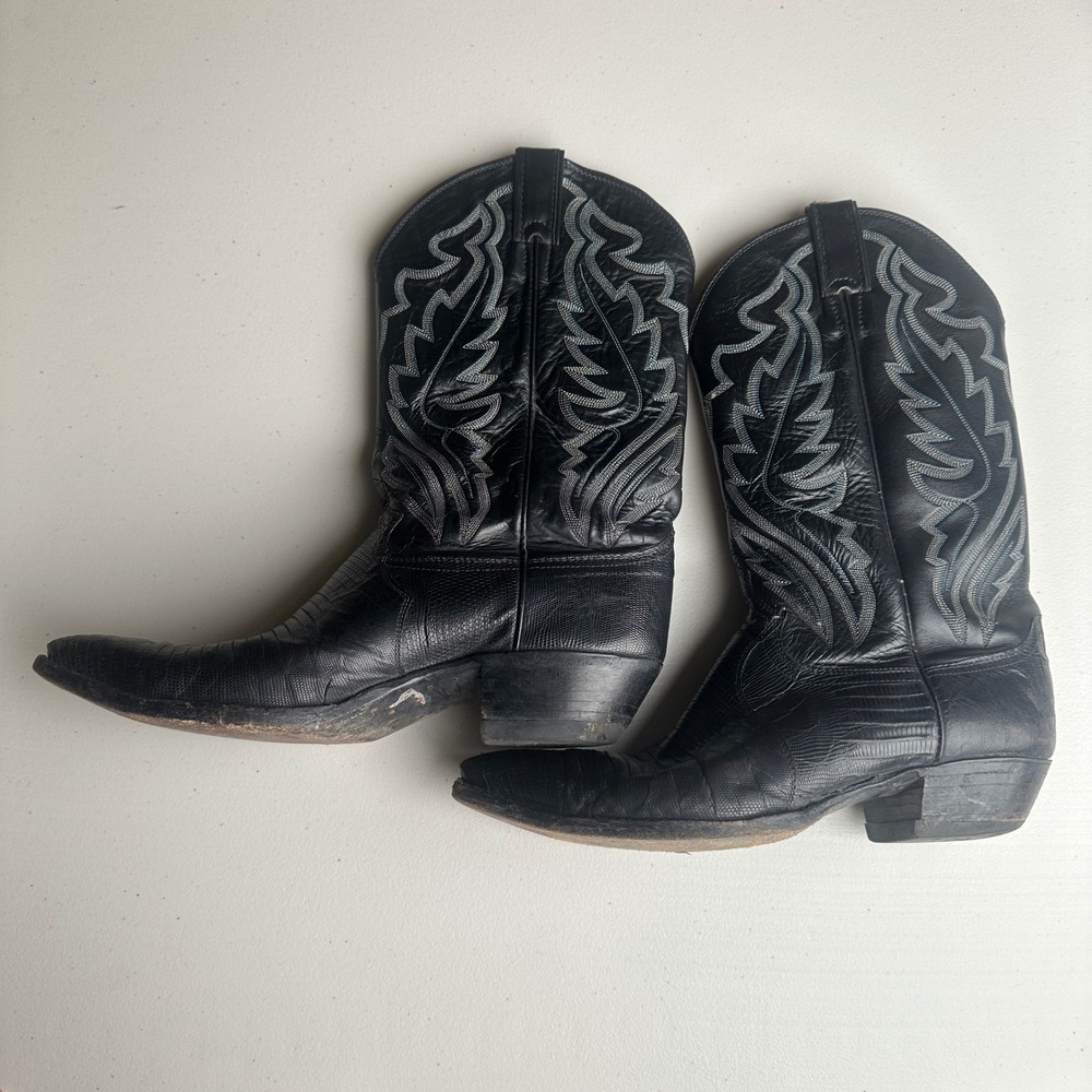 Vintage Justin 8310 Teju Lizard Skin Cowboy Boots Mens 11 D Black Western Exotic